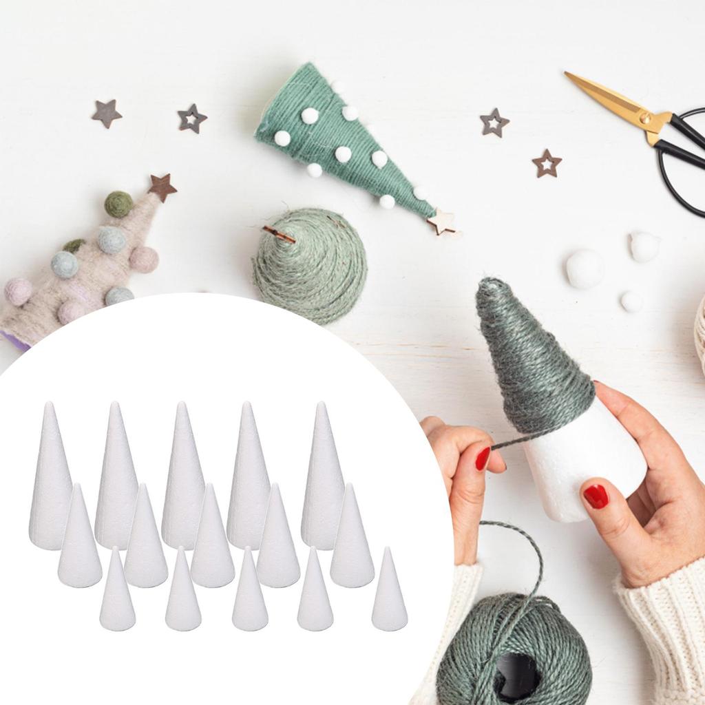 15x Craft Foam Cones DIY Home Project Cake Topper Christmas Tree for Table Centerpiece Celebration Party Activities Crafting