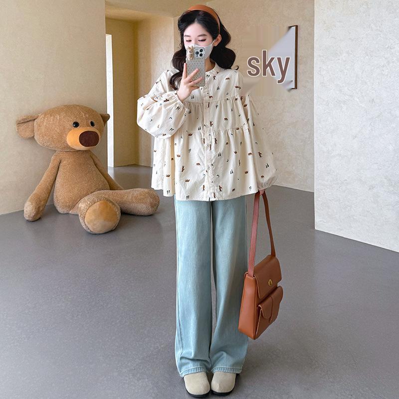 Spring 2026 Korean-Style Loose Maternity Doll Cardigan Shirt Medium (M)