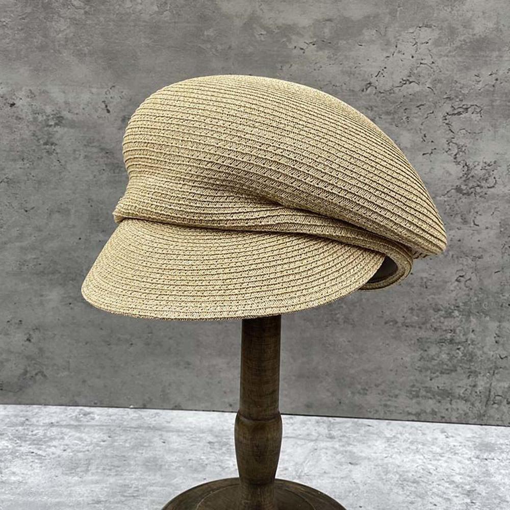 Chapeau Béret Tressé en Paille Asymétrique Fait Main de Haute Qualité pour l'Été Respirant Protection Solaire Chapeau Octogonal pour Femmes Rétro Chapeau Seau Fedora