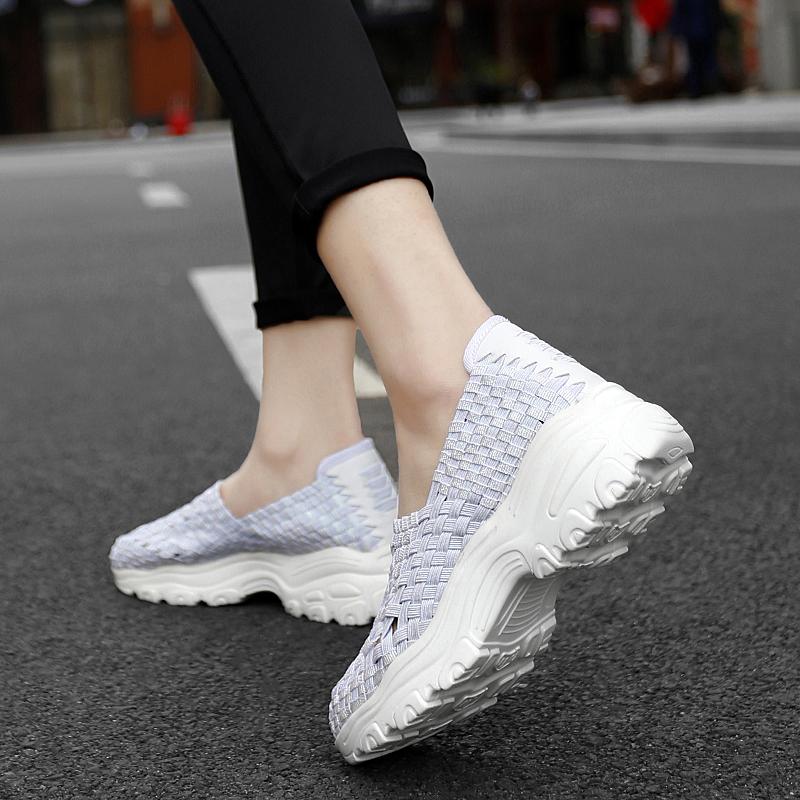 Summer Moccasin Pink Beach Shoes Women Multicolor Casual Weave Slip on Braided Elevator Sneakers Plus Size