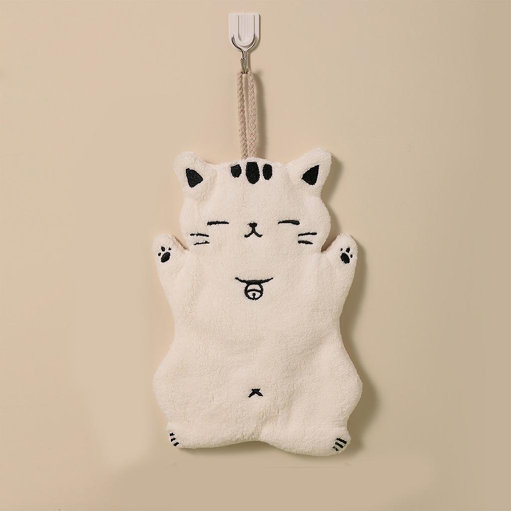 Cute Cartoon Cat Towel Coral Fleece Hanging Non-shedding Bath Towel Strong Water Absorption Small Towel for Bathroom