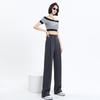 Women's Gray High-Waist Wide-Leg Pants: Spring/Autumn Slimming, Elegant Drape, Floor-Length, Straight-Leg
