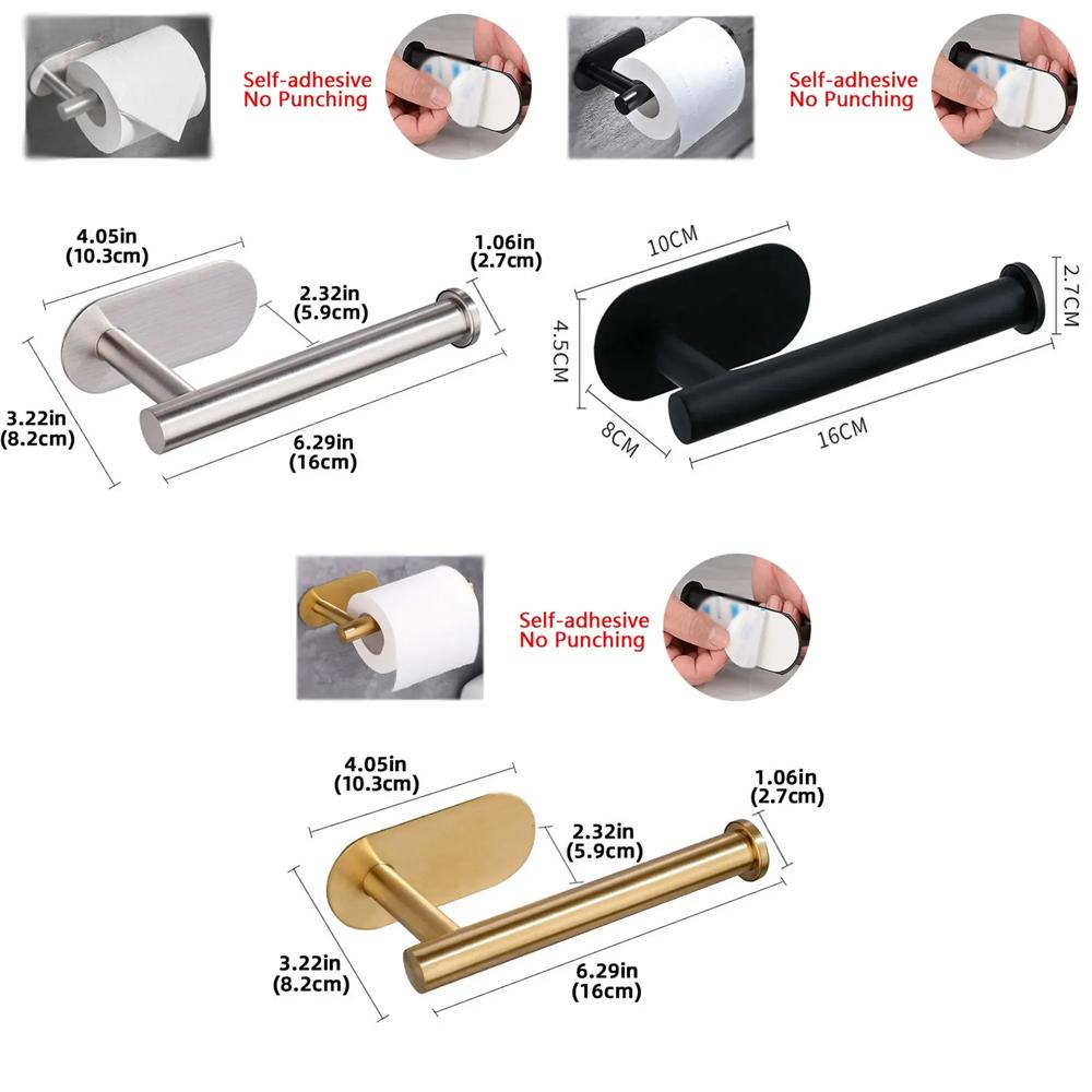 

Kitchen/bathroom wall-mounted stainless steel toilet paper holder,self-adhesive type,use for storing towel,plastic bag,bath ball