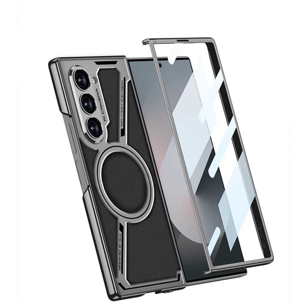 Electroplated Magnetic for Wireless Charging Phone Case for Samsung Galaxy Z Fold 6 5 Fold6 Fold5 5G Leather Protective Cover