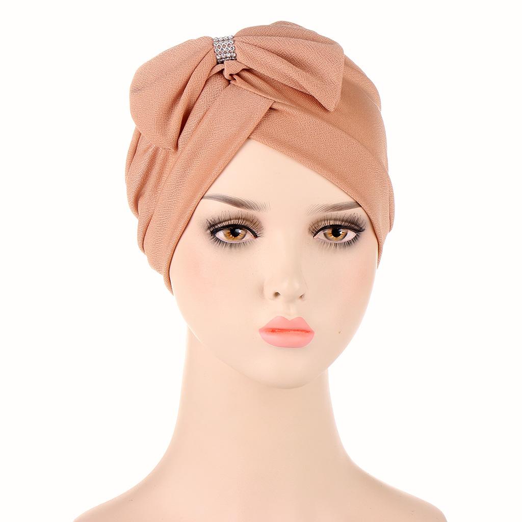 HEYXI Women Hijab Turban Hat For Front Forehead For Big Bow Bonnet For Head Scarf Ruched Headw Gold