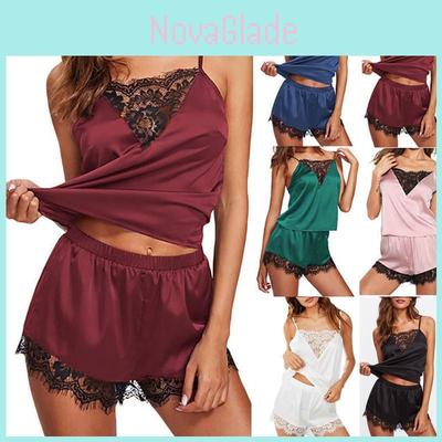 Elegant Women Lace Sleepwear Pajamas Set With Soft Fabric And Stylish Design For Comfort