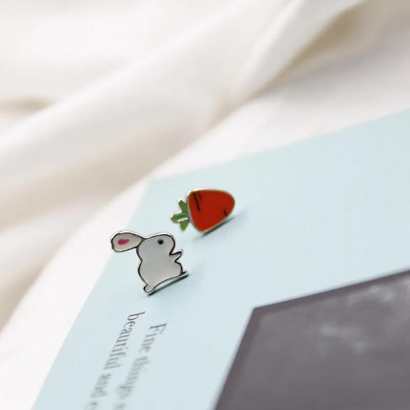 925 Silver rabbit turnip Stud Earrings for Women Girls -silver-jewelry brincos brinco