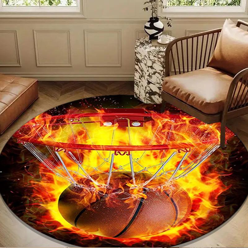 Basketball Pattern Background Round Rug for Livingroom,Bedroom, Palyroom, Chair Rug, Area Rug, Circle Carpet, Large Size Fan Christmas Gift