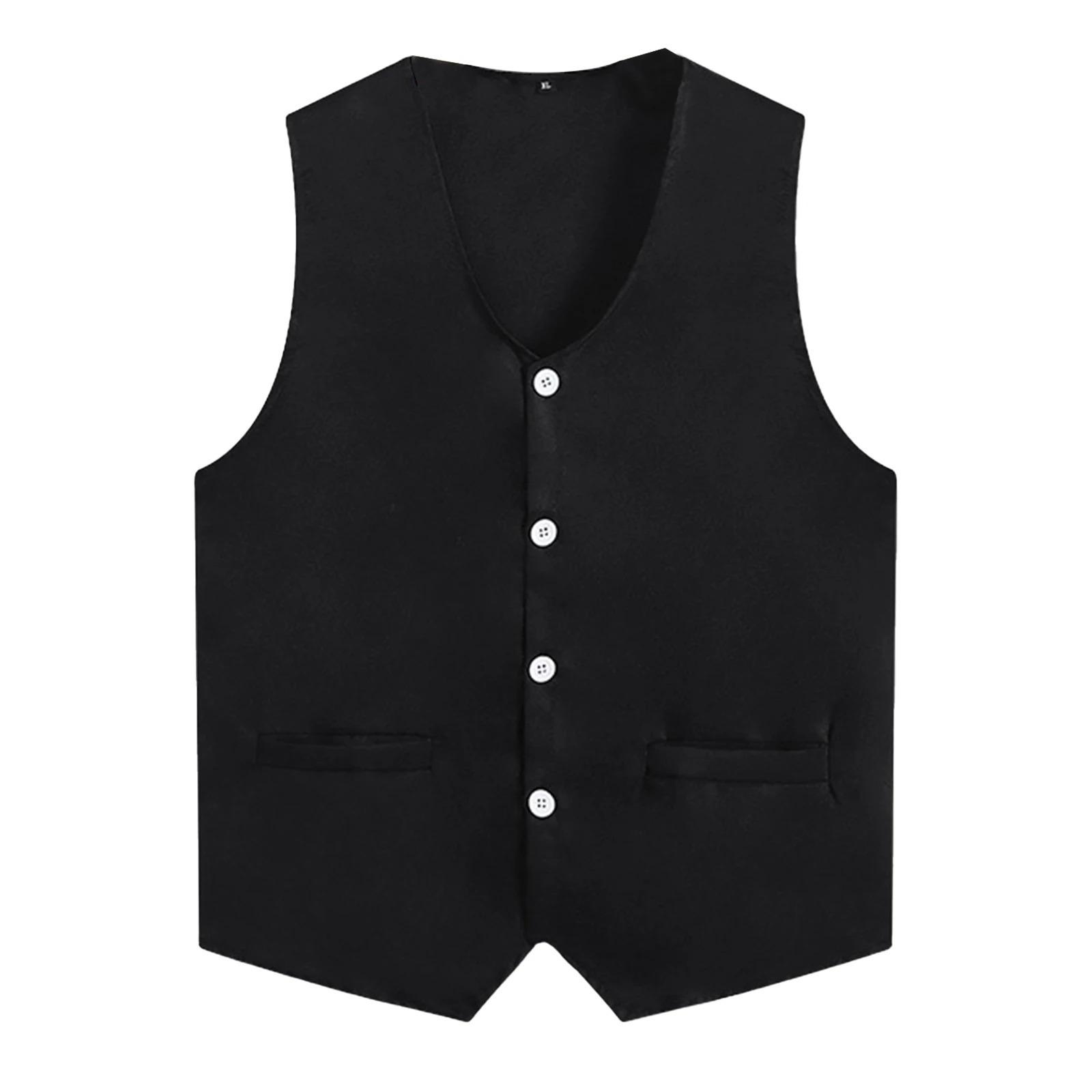 

Чоловічий Жіночий Жилет Волонтера з Неправильним Подолом Унісекс Дорослий Уніформа для Офіціанта Бармена Однотонний V-подібний Виріз Без Рукавів Жилет XXL чорний