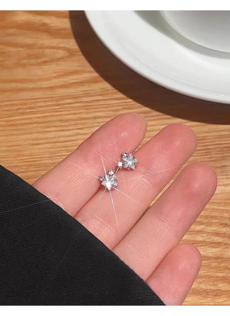 S999 Sterling Silver Shiny Star Stud Earrings for Women - Small, Elegant, Exquisite Ins Style Jewelry