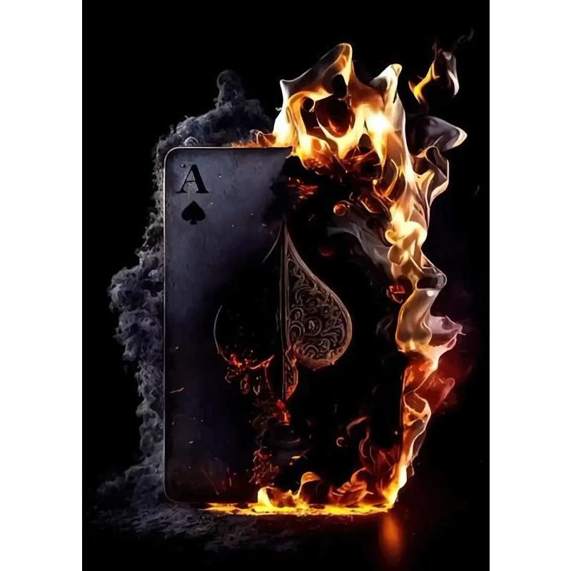 Playing Cards Canvas Painting Fire Skull Card Poster Print Poker for Living Room Wall Art Home Decor
