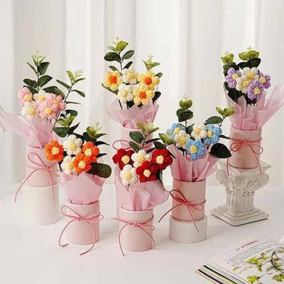 Puffblumen Häkelstrauß Handgefertigte Schreibtischdekoration Künstlicher Blumenstrauß Ewiger Blumen Häkelgarnstrauß