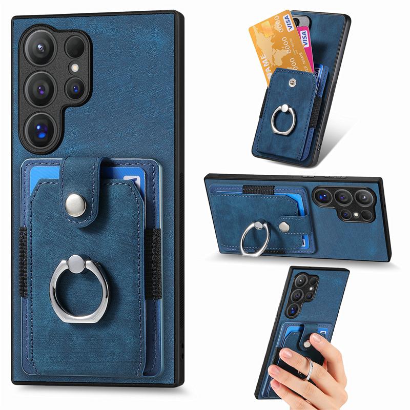 Luxury Leather Car Magnetic Wallet Case for Samsung Galaxy S25 S24 S23 S22 S21 Ultra + Plus FE Funda Ring Stand Cards Slot Cover