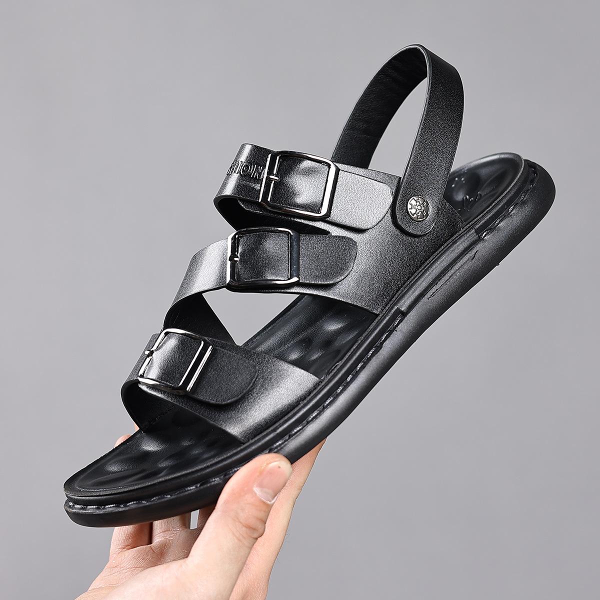 

Роскошные мужские сандалии из высококачественной коровьей кожи, уличные повседневные спортивные сандалии для мужчин, летние сандалии с открытым носком для пляжа 39 чёрный