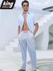 Summer Men's Lightweight Linen Blend Pants - Casual Relaxed Fit Breathable Beachwear Comfortable Vacation Style Trousers