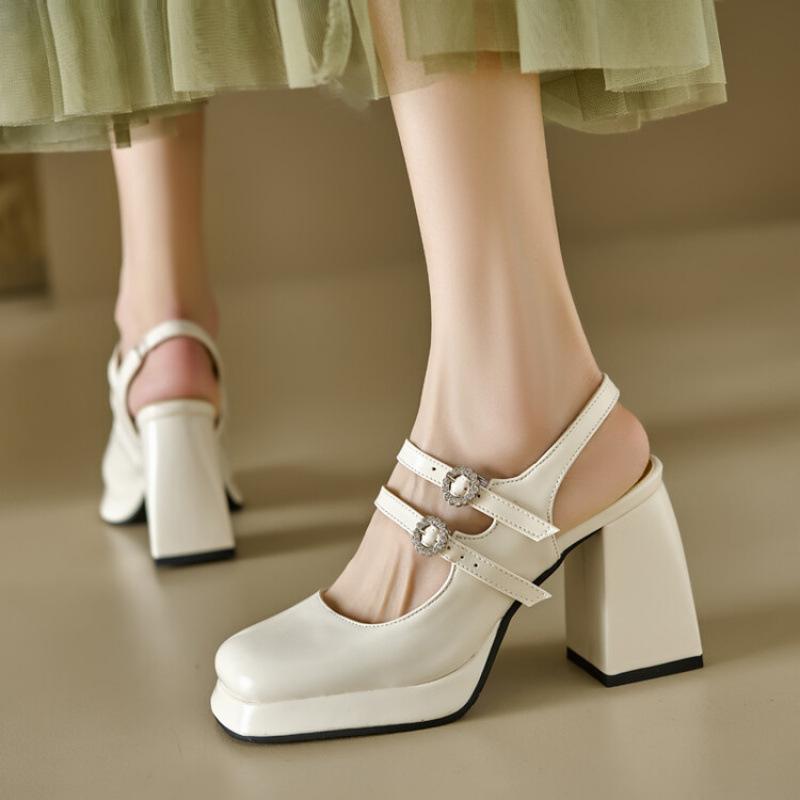 Summer Women's Roman Sandals Platform Waterproof Platform European and American Large Size Square Head Buckle Bag and New High-heeled Sandals Women
