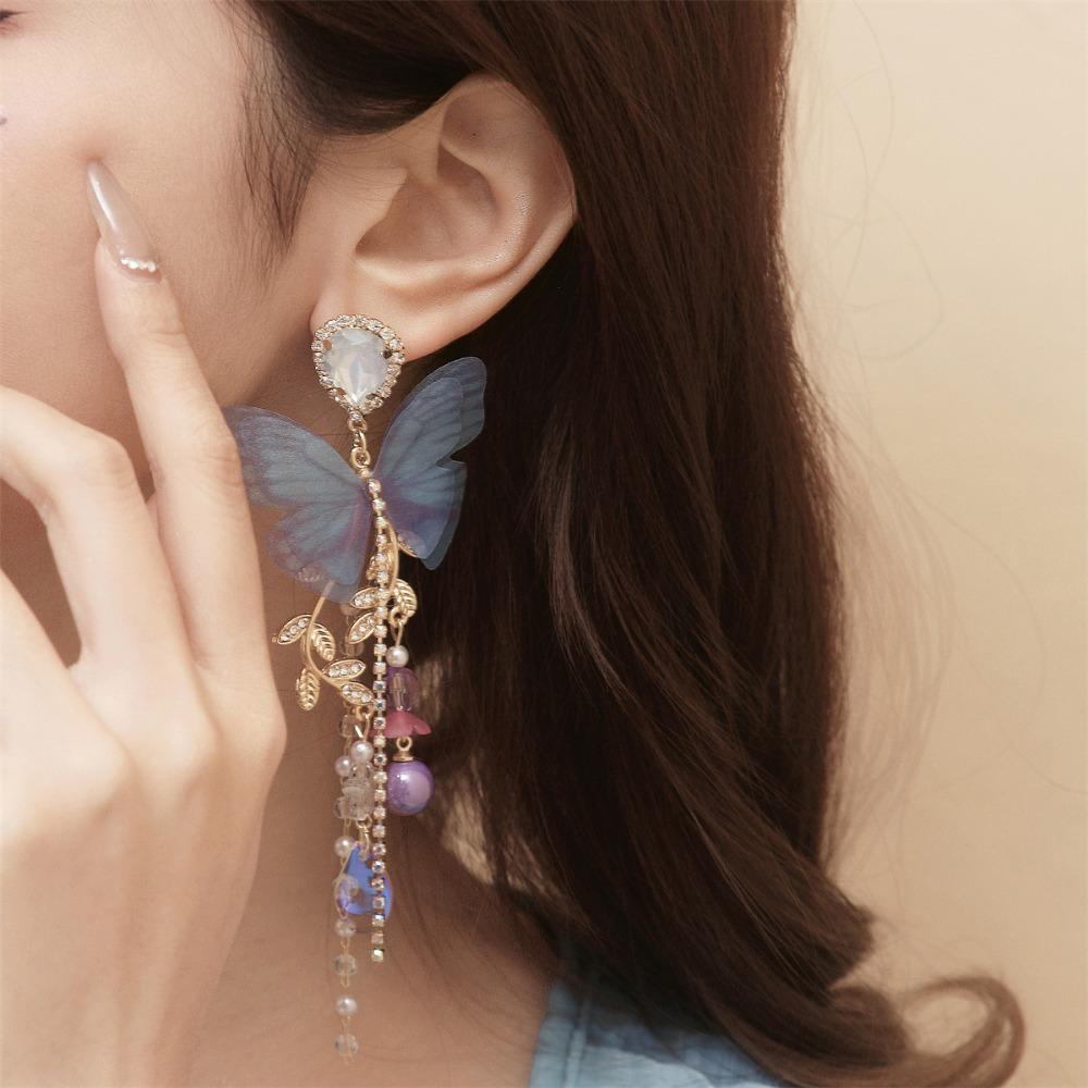 

Elegant Crystal Long Tassel Earrings Korean Style Jewelry Accessories Butterfly Drop Earrings Gift