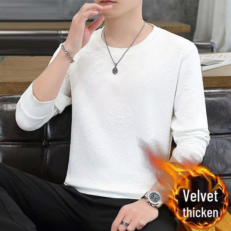 Men s Trendy Jacquard Solid Color Hoodie, Autumn/Winter 2025, Plus Velvet, Long Sleeve. M