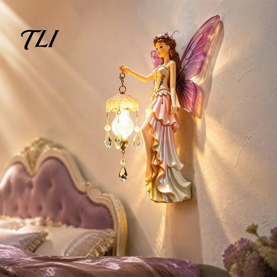 Niche Decorative Wall Fixture Fairy Night Light, Resin Elf Sculpture Lantern for Bedroom, 3D Healing Home Aesthetic Decor Hanging Art with Faux