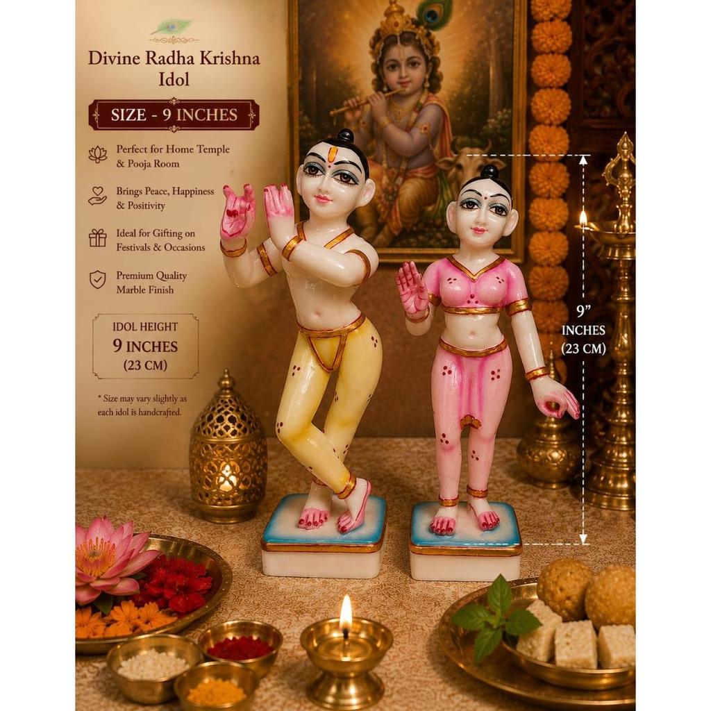 Polvere di Marmo Iskon Radha Krishna Murti Coppia Giugale Radhe Shyam Murti Statua Idolo per Casa Pooja Pezzo Regalato Idolo di Janmashtami Misura 22,86 cm