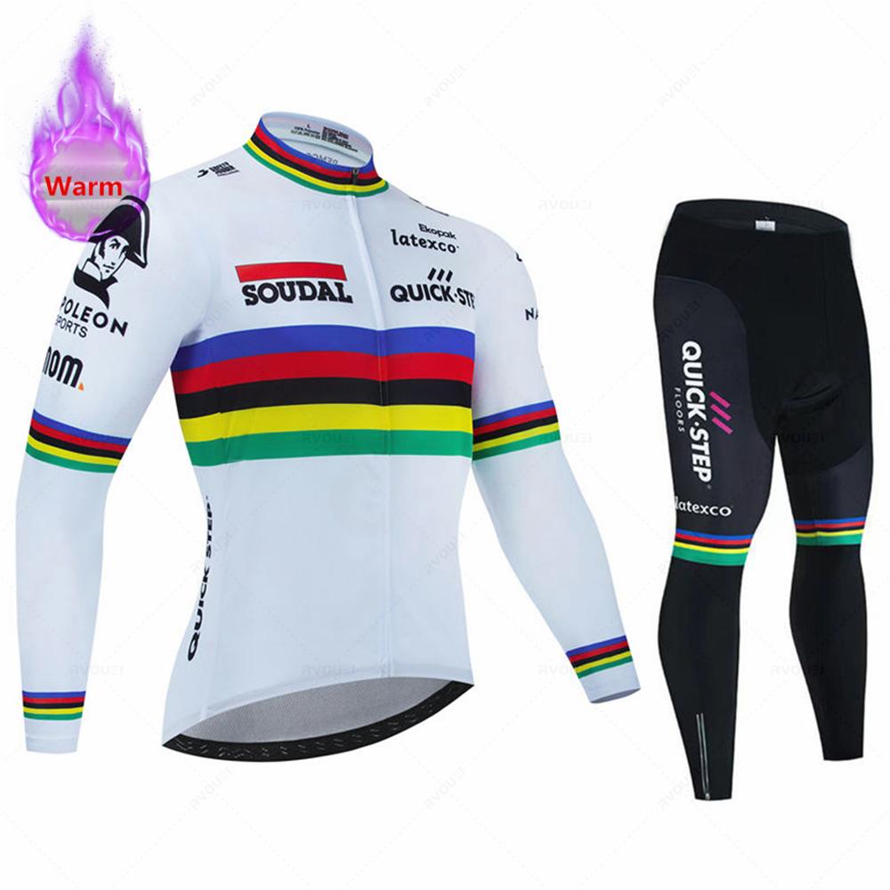2026 Soudal Quick Step Team Męski Zimowy Zestaw Ubrań Rowerowych Długi Rękaw Termiczny Polarowy Koszulka Rowerowa MTB Ciepła Ropa Ciclismo Hombre