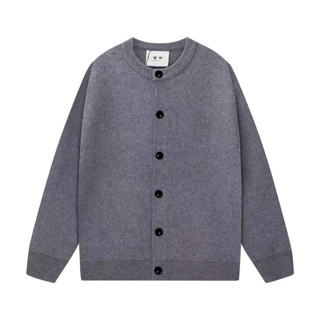 

MIU Miao Унисекс Серый Вязаный Кардиган с Вышивкой Букв Large серый