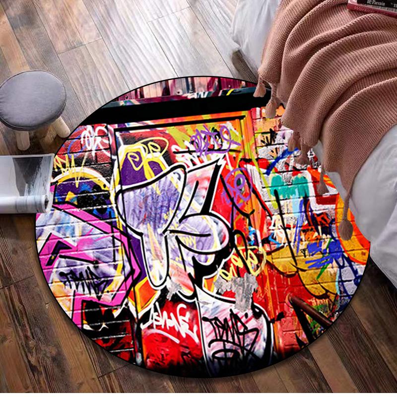 Graffiti Circular Rug - Office Decorative Carpet For Living Room Bedroom Door Mat Floor Rug Computer Chair Area Rug