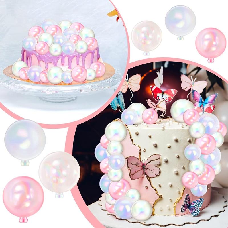 10pcs Colorful Ball Cake Topper Transparent Balloon Cupcake DIY Decoration For Birthday Party Wedding Anniversary Baby Shower