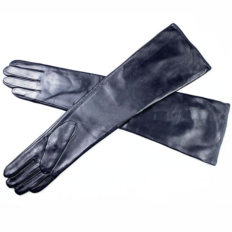 Long Leather Gloves for Women With Colorful Sheepskin Velvet Lining Fashionable Autumn and Winter Warm and Sunscreen Gloves