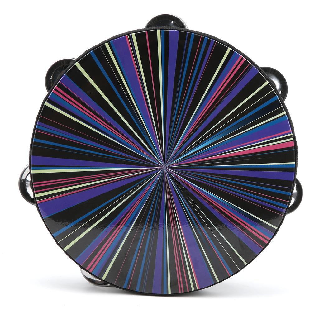 Hand Tambourine Double Row Percussion Polyester Drum Skin Solid Wood Instrument 8‑inchColorful Rays