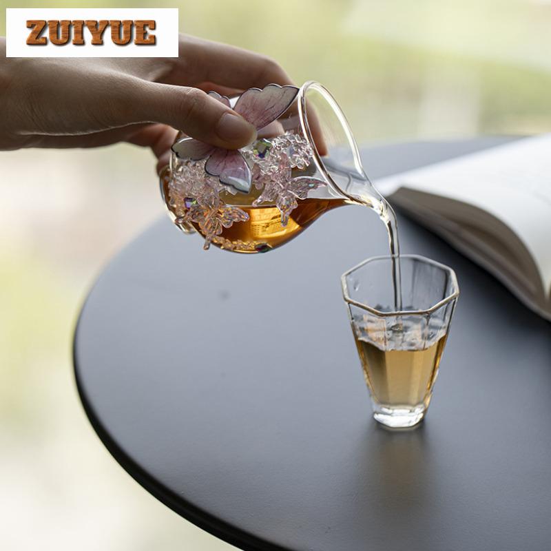 160ml Pure Handmade Glass Butterfly Tea Pitcher Pour Tea Cha Hai Dispenser Justice Cup Dahongpao Fair Mug Teaware Supplies Craft