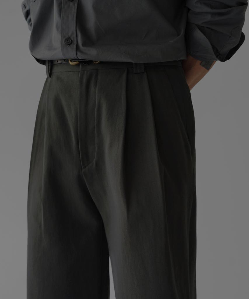 Baulopeulodeogteu Double-Pleat Cotton Wide Pants [Charcoal]