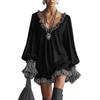 Vintage Black Princess Style Mini Dress, Ruffled Trim Slimming Elegant Dress