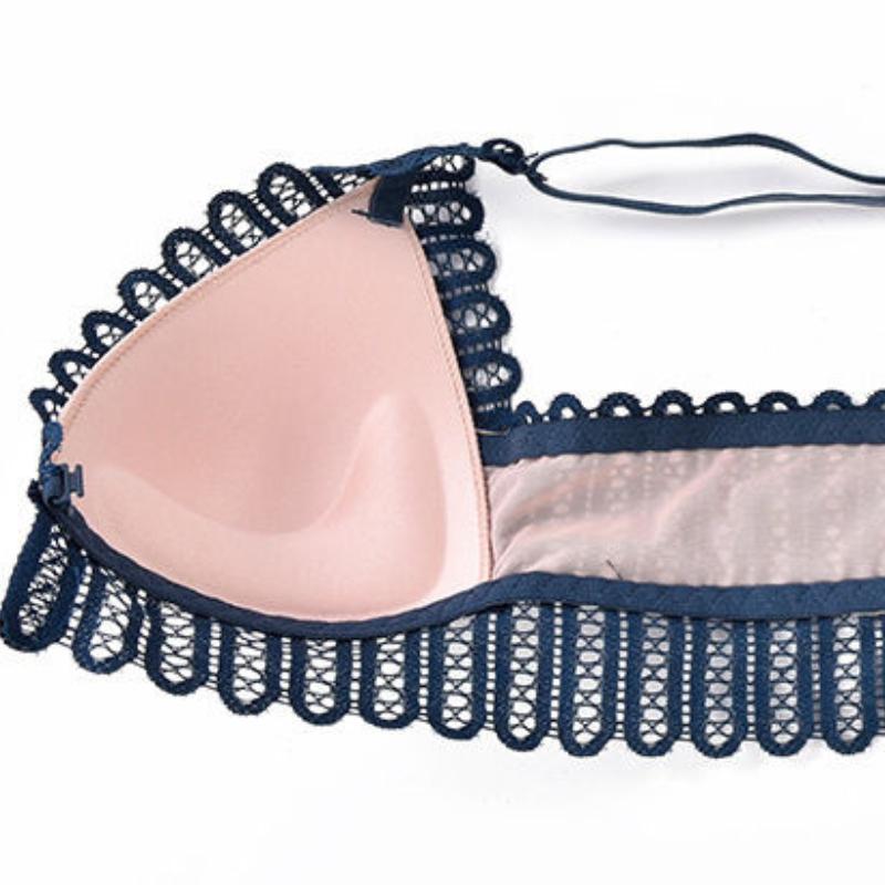 Lace Front Button Bralette Women's Underwear Sexy Backless Bra Without Bones Push Up Bra Triangle Thin Lingerie