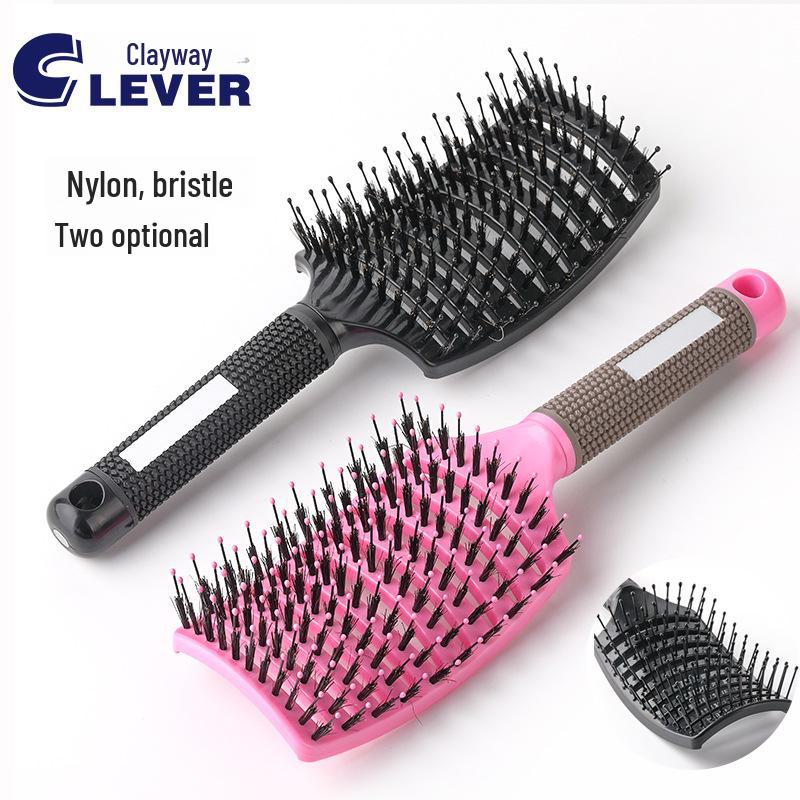 

Large Curved Fluffy High Skull Massage & Styling Comb with Pig Bristles