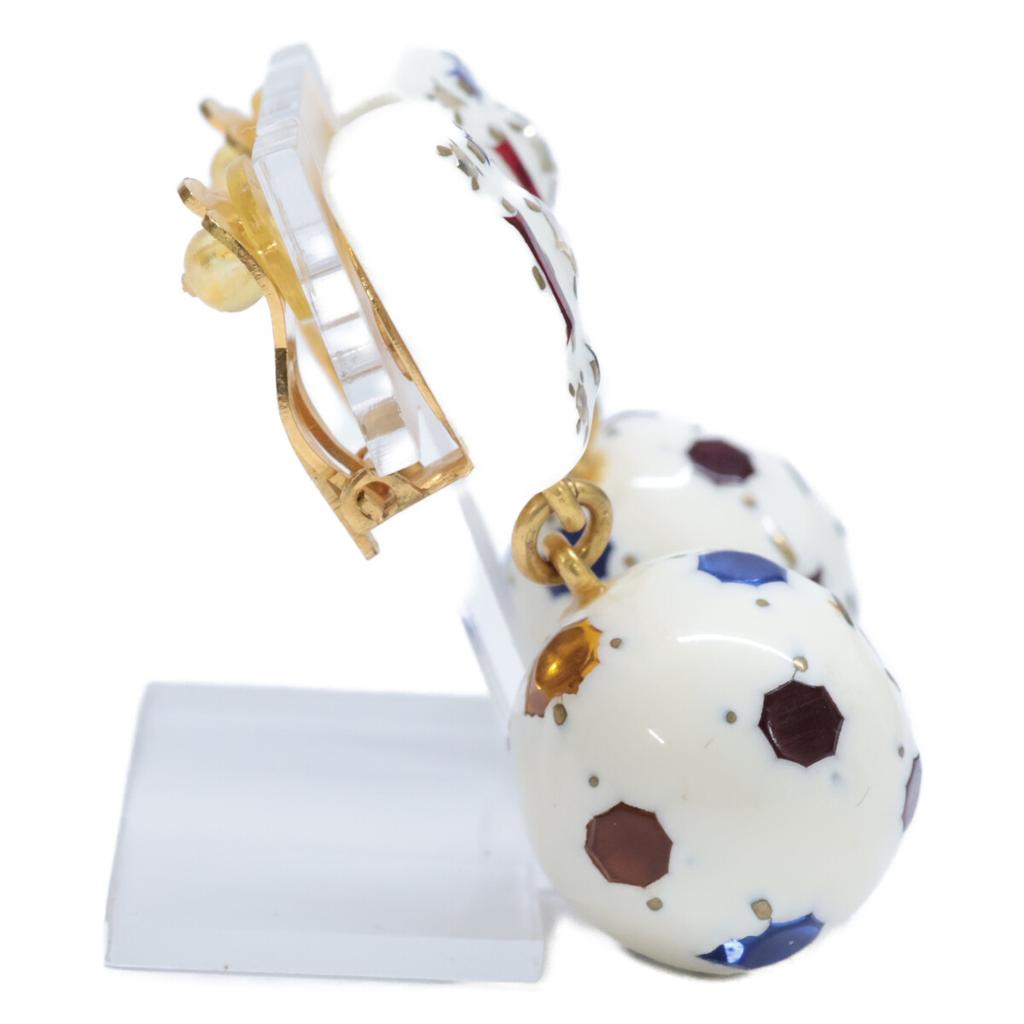 CHANEL [Excellent Condition] 98P CC Logos Soccer Ball Motif Multi-Stone Earring Gold / WhiteUsed