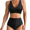 Solid Ruched High Waist Sexy Bikini Set Elegant Slimming Two Piece Swimwear