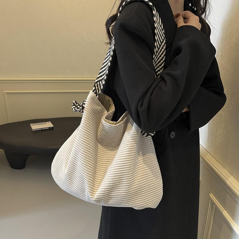 Women's Bag Lightweight Corduroy Shoulder Bag Large Capacity Tote Bag Student Class Crossbody Bag