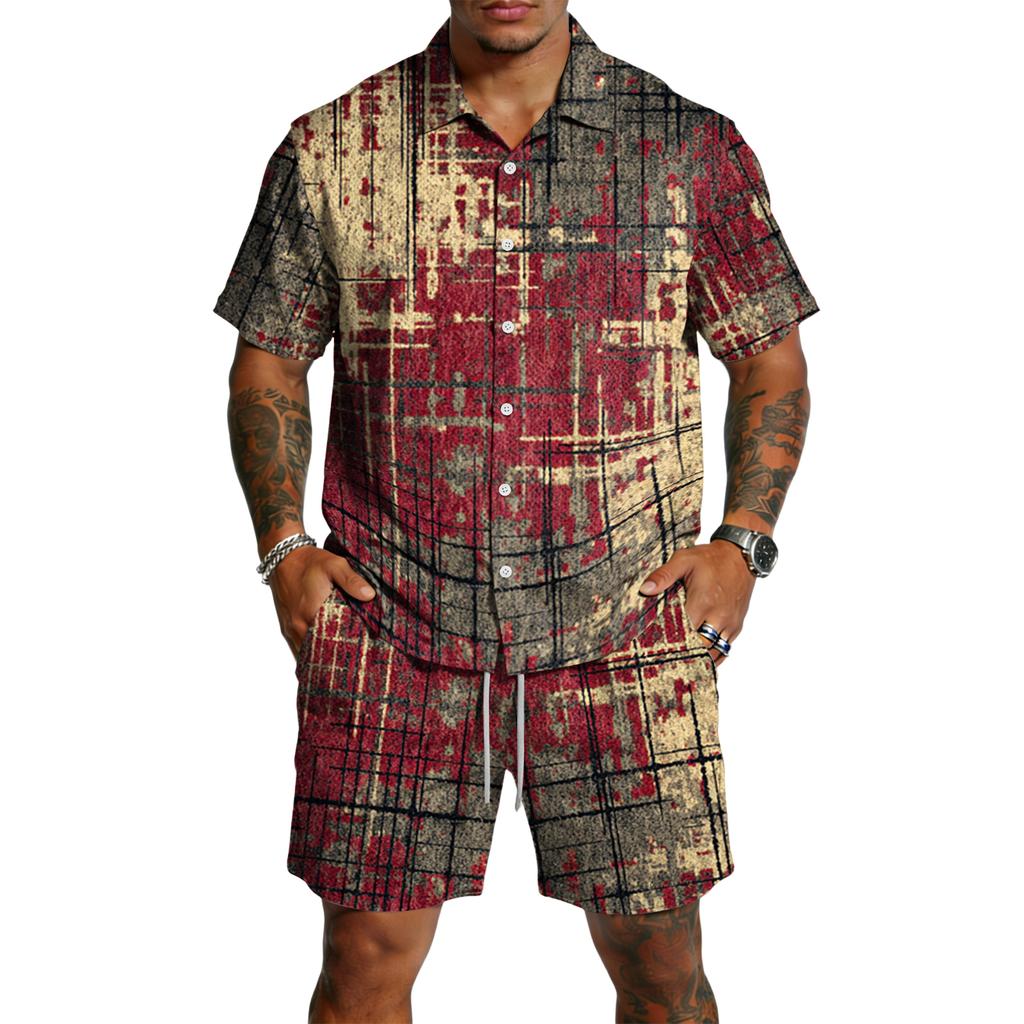 Men's Casual Lightweight Breathable Short-Sleeve Shirt And Shorts Set