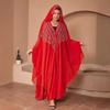 Plus Size Rhinestone Bat Sleeve Robe with Headscarf - Middle East Dubai Style Dress for Women