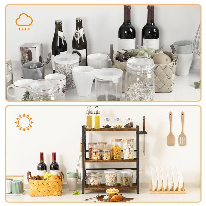 Étagère à épices - hoobro - 3 niveaux - marron rustique - métal - style industriel