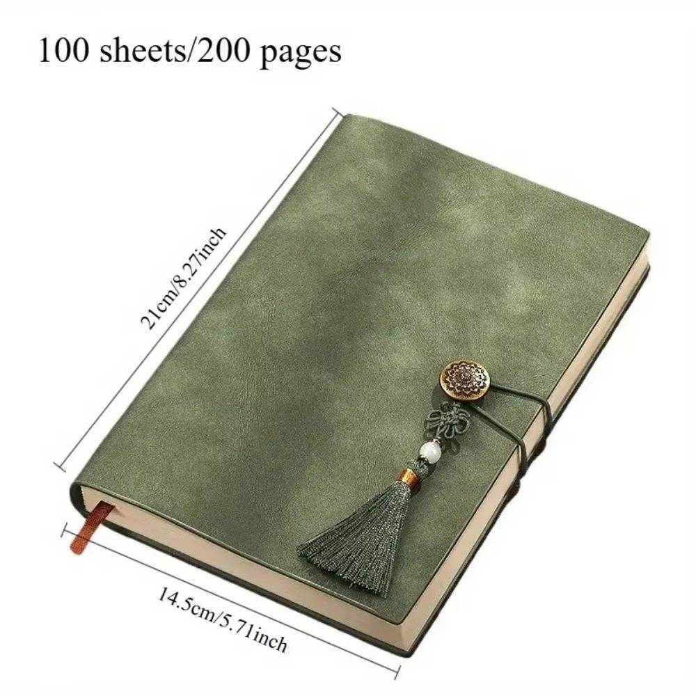 200 Pages PU Leather Notebook with Golden-Tone Tassel Meeting Notebook Office Stationery