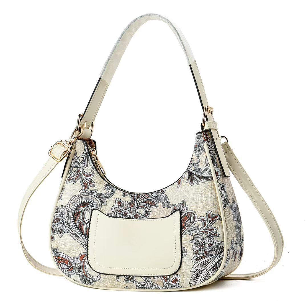 

Women s French Style Printed Crossbody Bag Small Underarm Shoulder Handbag Versatile Spring Summer Niche Accessory 26 9 23cm бежевый