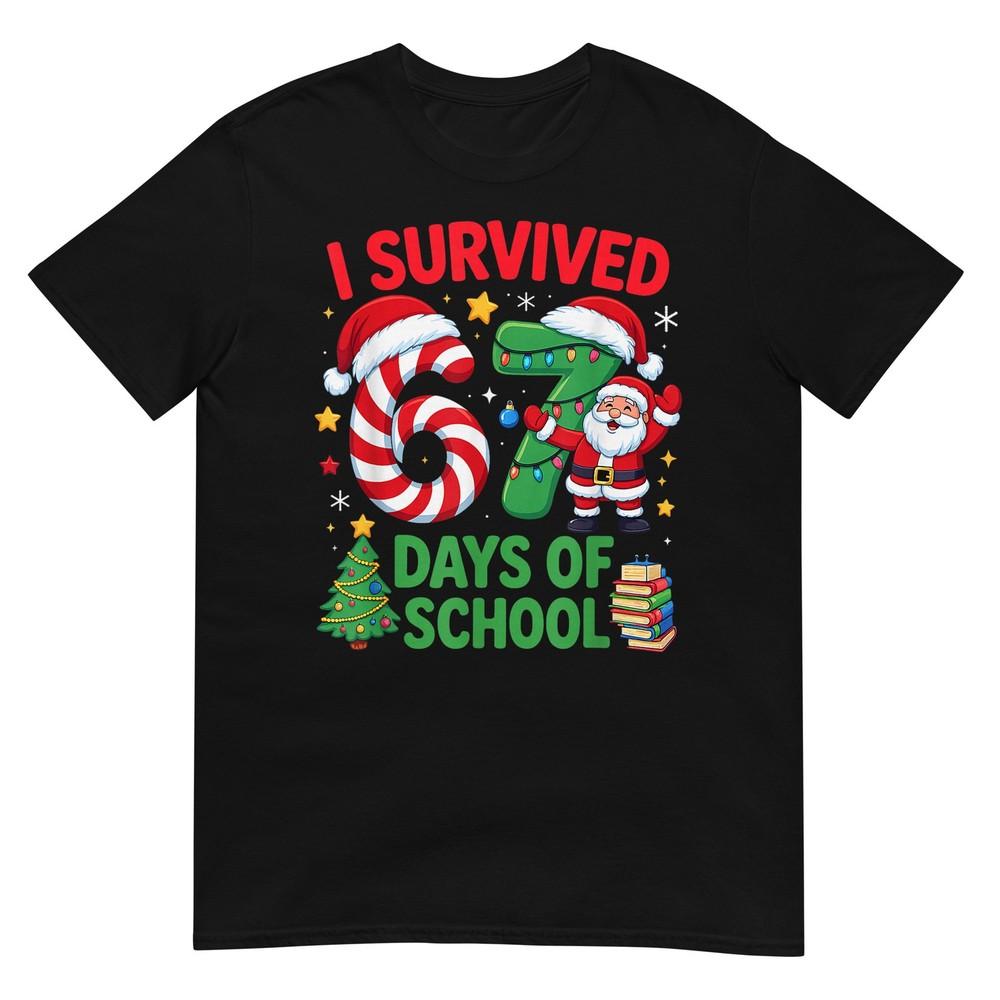 I Survived 67 Days of School Christmas Candy Cane Six Seven T-Shirt L