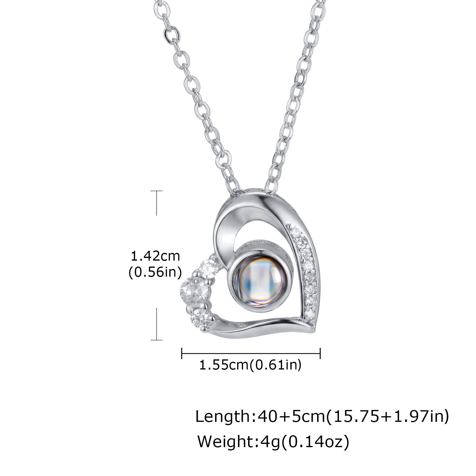 

Custom Photo Projection Necklace Inlaid Zircon Heart Pendant for Women Personalized Jewelry Anniversary Gift Valentine s Day серебряный
