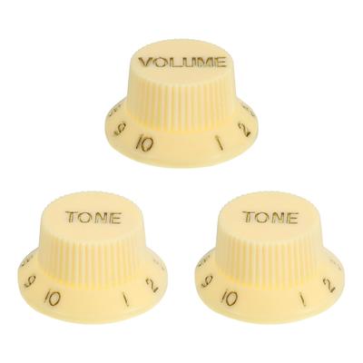 Uxcell Set Metric Standard Top Hat Bell Knobs 1 Volume 2 Tone Control Guitar Knob Set for Electric Guitar Bass Split Shaft Pots Beige Gold 3-Piece