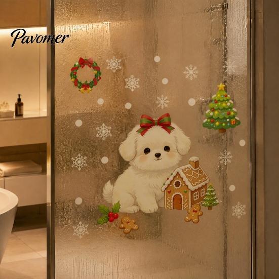 Creative Gift for Dog Lovers Cute Christmas Static Window Stickers, Waterproof PVC Holiday Decals Home Festive Glass Decorations Store Glass,