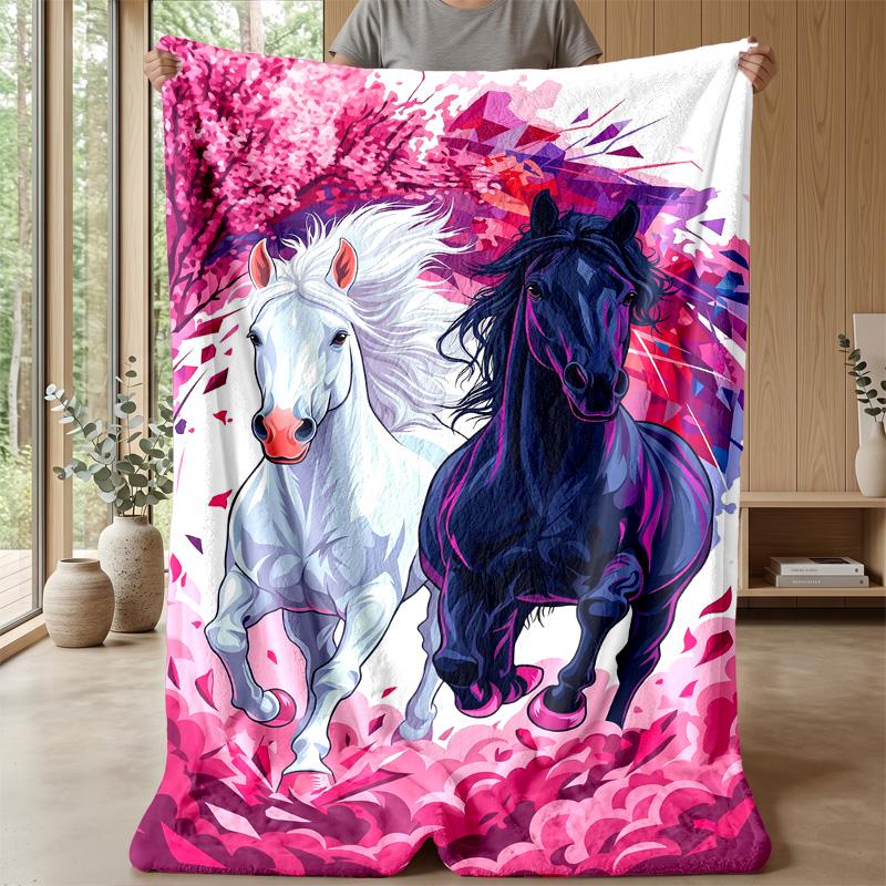 Horses in Ornate Frame Theme blanket Lightweight Warm Flannel Blanket Decorative Throw Blanket for Home Decoration