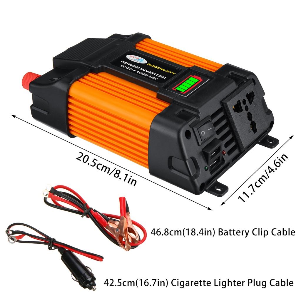 6000W DC 12V to AC 220V/110V Car Power Inverter Charger Converter Voltage Transformer LED Power Display 2 USB Universal Socket