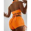 Sexy High Waist Two-piece Bikini Women's Solid Hollow Swimsuit Cross Gathered Swimwear Summer Drawstring Beach Bathing Suit